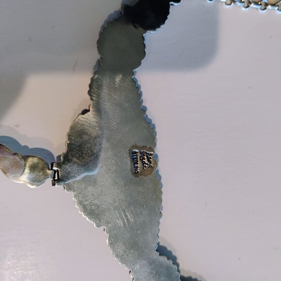 Southwest Native Style Sterling Silver Coral & Turquoise Feather Design Necklace - Picture 7 of 7